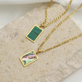 Abalone Green Shell Opal Pendant Necklace 18K Chain Stainless Steel