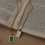 Abalone Green Shell Opal Pendant Necklace 18K Chain Stainless Steel