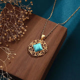 Chinese-style Turquoise Pendant Necklace for Women