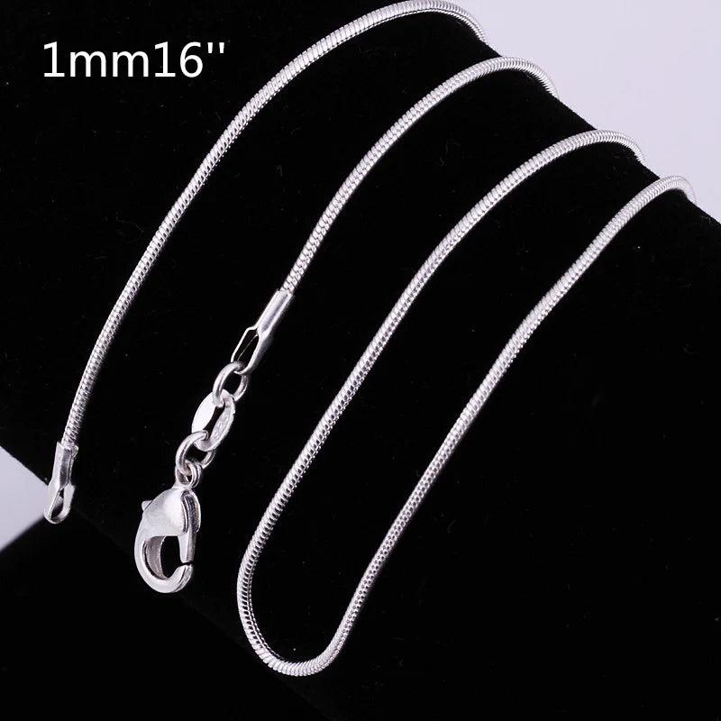 925 Silver 1MM Snake Chains Women Necklaces Gift