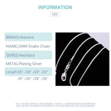 925 Silver 1MM Snake Chains Women Necklaces Gift