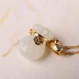Silver Inlaid Hetian Chalcedony Bag Pendant Necklace Female Charm Niche Jewelry