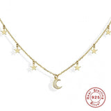 S925 Silver Star Moon Pendant Necklace Jewelry Collar
