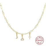 S925 Silver Star Moon Pendant Necklace Jewelry Collar