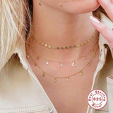 S925 Silver Star Moon Pendant Necklace Jewelry Collar
