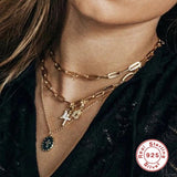 S925 Silver Star Moon Pendant Necklace Jewelry Collar