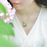 Vintage Hetian Jade Cloud Necklace Ancient Craft Pendant Ethnic Wedding Jewelry