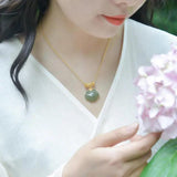 Vintage Hetian Jade Cloud Necklace Ancient Craft Pendant Ethnic Wedding Jewelry