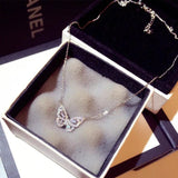 Rose Silver Butterfly Pendant Long Chain Necklace Choker for Women