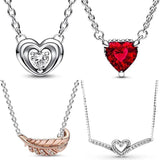 Radiant Heart Wishbone & Floating Stone Curved Feather Collier Necklace