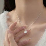 TrustDavis 925 Sterling Silver Flower Pendant Necklace for Women Girls DS3904
