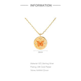 925 Silver Orange Butterfly Disc Pendant Necklace 18K Plated Zircon Star