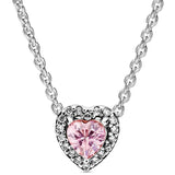 Rose Heart Pendant Necklace Pink Crystal 925 Silver Gift