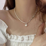 925 Silver Heart Pearl Choker Necklace for Women - Fine Jewelry