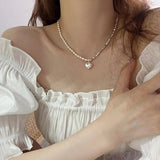 925 Silver Heart Pearl Choker Necklace for Women - Fine Jewelry