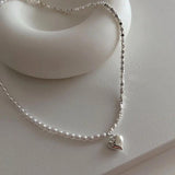 925 Silver Heart Pearl Choker Necklace for Women - Fine Jewelry