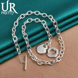 925 Silver Heart Pendant OT Buckle 18 Inch Chain for Woman