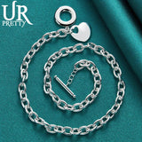 925 Silver Heart Pendant OT Buckle 18 Inch Chain for Woman