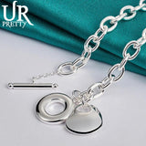 925 Silver Heart Pendant OT Buckle 18 Inch Chain for Woman