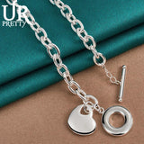 925 Silver Heart Pendant OT Buckle 18 Inch Chain for Woman