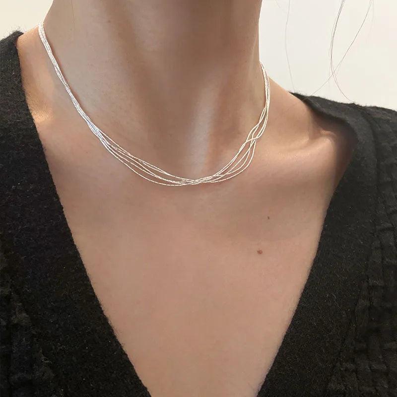 925 Silver Geometric Lines Choker Necklace For Women