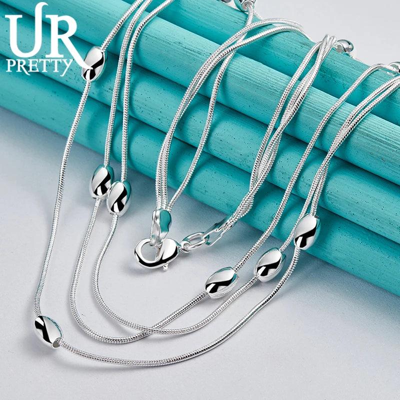 925 Sterling Silver Smooth Oval Three Snake Chain Necklace 18 Inch