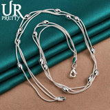 925 Sterling Silver Smooth Oval Three Snake Chain Necklace 18 Inch