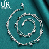925 Sterling Silver Smooth Oval Three Snake Chain Necklace 18 Inch