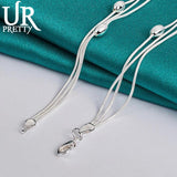 925 Sterling Silver Smooth Oval Three Snake Chain Necklace 18 Inch