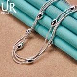 925 Sterling Silver Smooth Oval Three Snake Chain Necklace 18 Inch