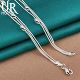 925 Sterling Silver Smooth Oval Three Snake Chain Necklace 18 Inch