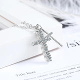 925 Silver Zircon Cross Necklace Women Wedding Jewelry