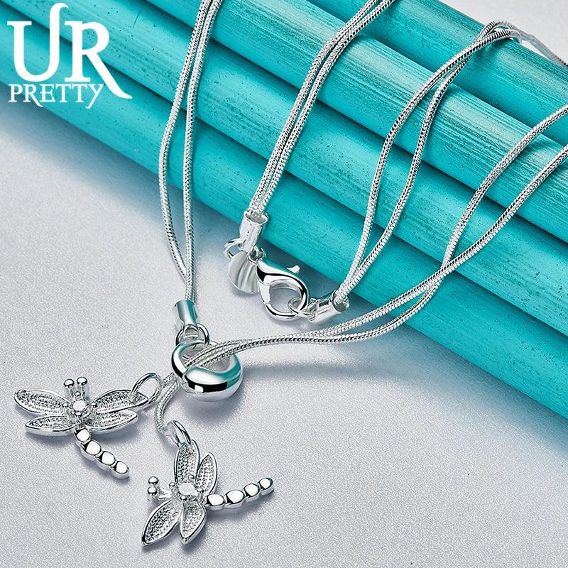 925 Silver Dragonfly Water Drop Adjustable Necklace Party Wedding Jewelry