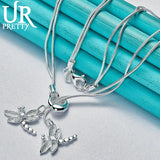 925 Silver Dragonfly Water Drop Adjustable Necklace Party Wedding Jewelry