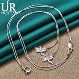 925 Silver Dragonfly Water Drop Adjustable Necklace Party Wedding Jewelry