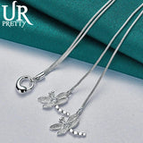 925 Silver Dragonfly Water Drop Adjustable Necklace Party Wedding Jewelry