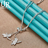 925 Silver Dragonfly Water Drop Adjustable Necklace Party Wedding Jewelry