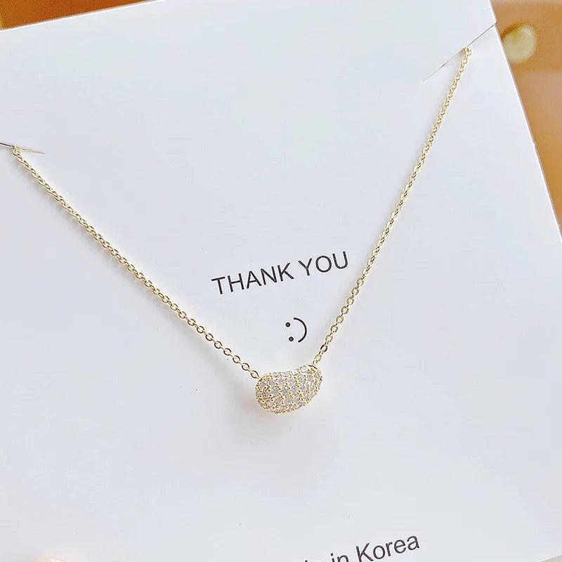 Inlaid CZ Beans Women Necklace Bling Zirconia Colar Jewelry Gift