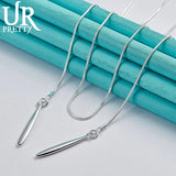 925 Silver Double Strip Long Water Drop Necklace 18 Inch Chain