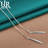 925 Silver Double Strip Long Water Drop Necklace 18 Inch Chain