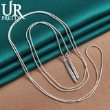 925 Silver Double Strip Long Water Drop Necklace 18 Inch Chain
