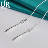 925 Silver Double Strip Long Water Drop Necklace 18 Inch Chain
