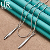 925 Silver Double Strip Long Water Drop Necklace 18 Inch Chain
