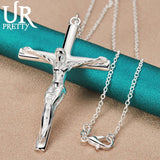 925 Silver Jesus Cross Necklace with Snake Chain