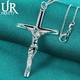 925 Silver Jesus Cross Necklace with Snake Chain