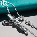 925 Silver Jesus Cross Necklace with Snake Chain