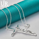 925 Silver Jesus Cross Necklace with Snake Chain