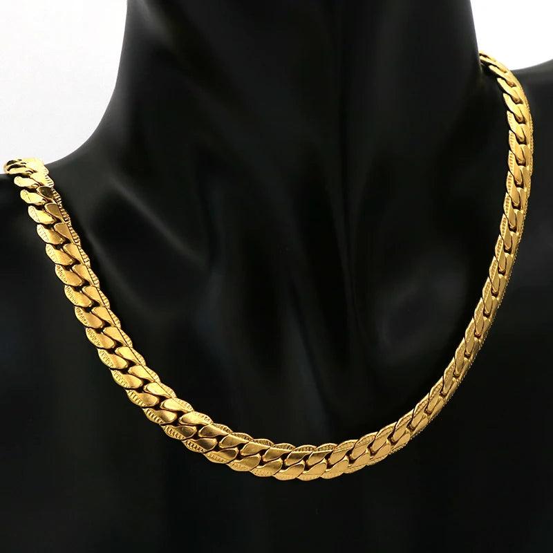 24K Yellow Chains Necklace 6MM Width Unisex Jewelry Gift