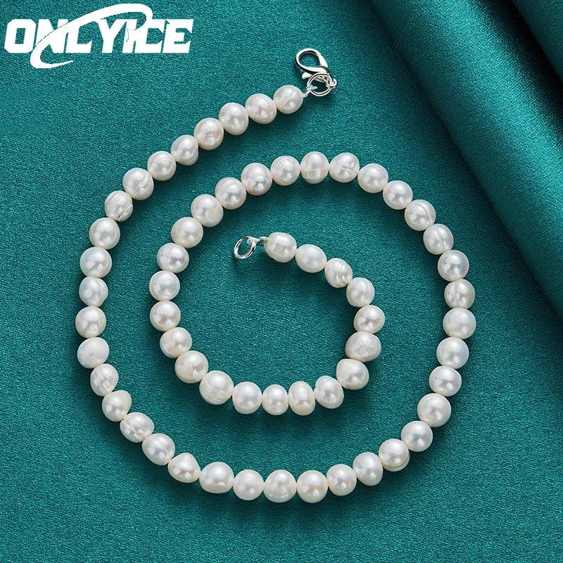 7-8mm Freshwater Pearl Necklace 925 Silver Lobster Clasp Wedding Jewelry