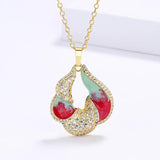 Colorful Enamel Women's Pendant Necklace with Zircon 925 Silver Jewelry